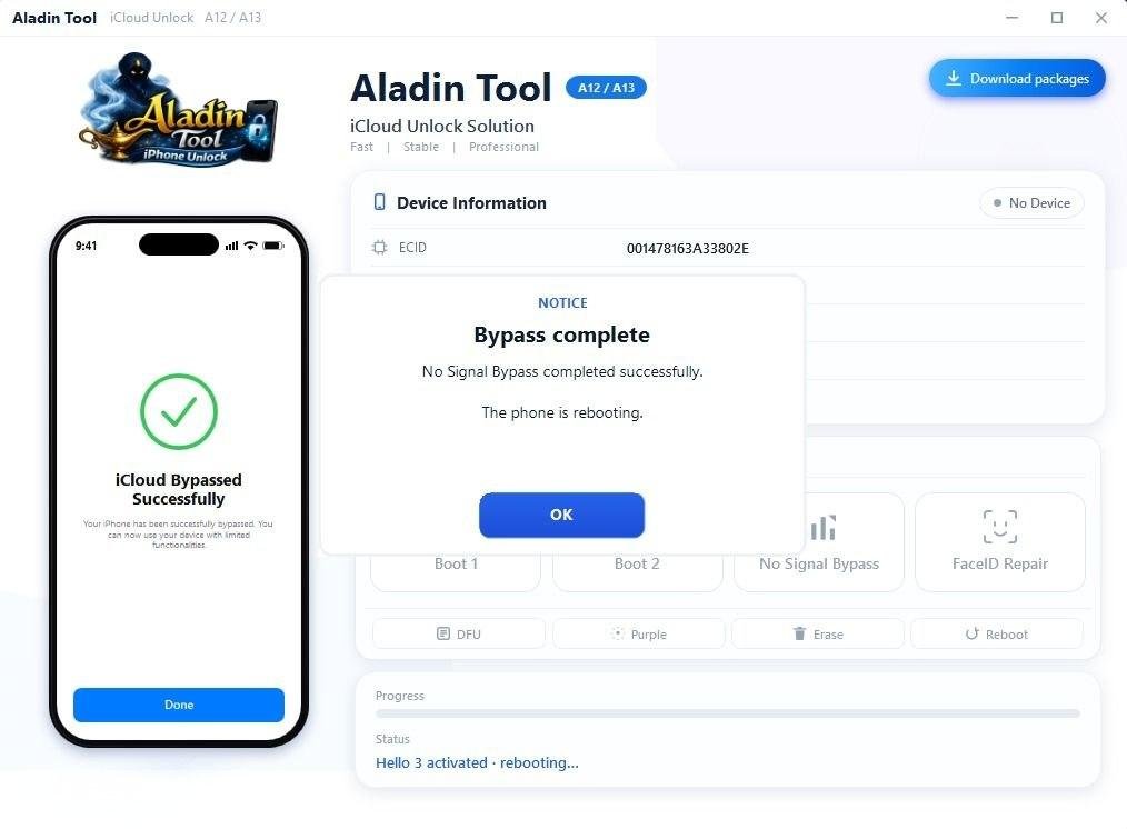 Aladin Tool Icloud ECID Register ( Passcode ) a12/a13 Ramdisk ios26 Supported ✅️